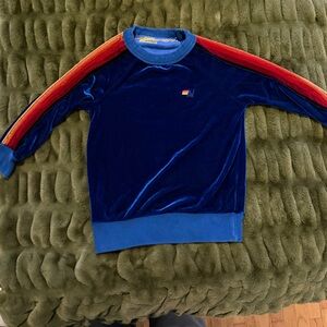 Kids Aviator Nation Blue Velvet Sweater with Red and Orange Stripe Accent